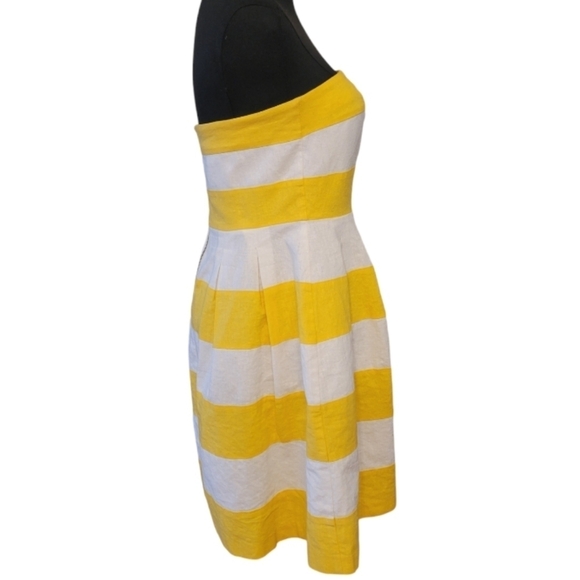 LOFT Yellow Strapless Striped Linen Dress Size 2 - Picture 4 of 6